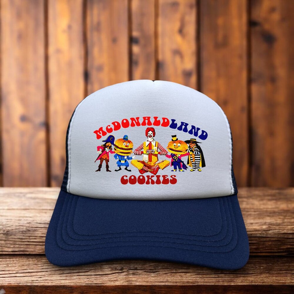 Mcdonalds Unisex Trucker Hat Blue Snapback 80s Retro Logo Baseball Cap